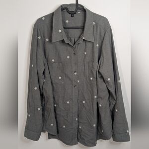 Torrid Taylor Cotton Embroidered  Button Up - floral grey - size 2